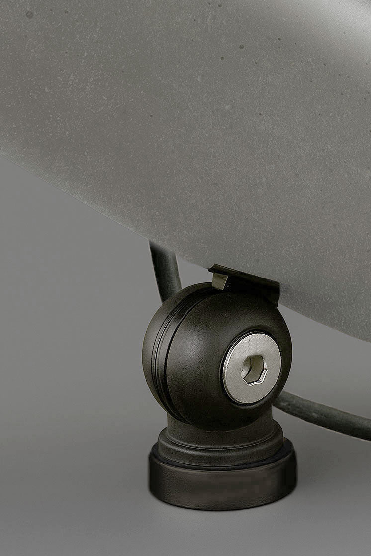 Close-up of a ball joint base with a gray shade on a neutral background